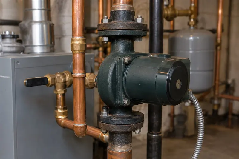 Circulator pump and hydronic heating pipes