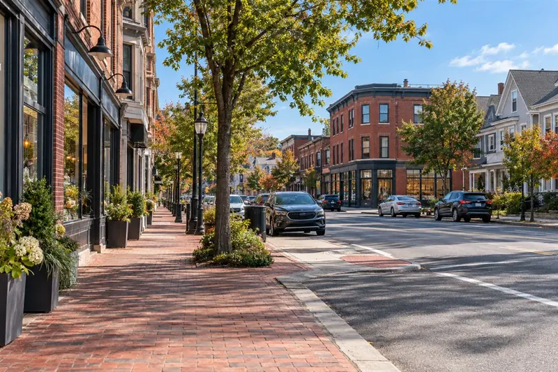 Residential street in Medford Square, Massachusetts
